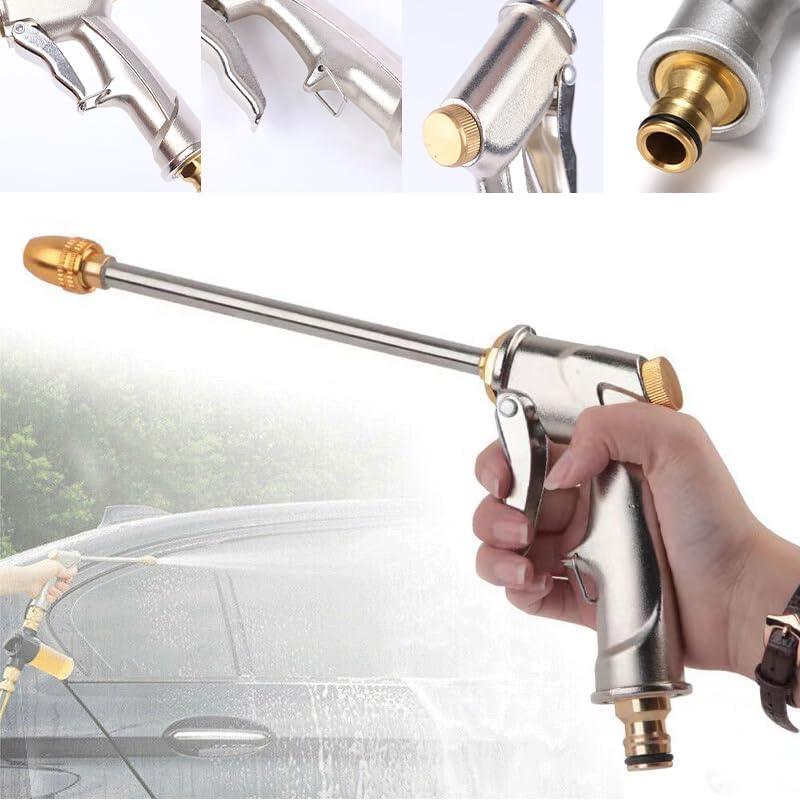 Gießpistole aus Metall, Hochdruck-Gießkanne aus Metall mit Messingdüse zum Autowaschen, Reinigen, Bewässern von Gärten und Rasenflächen – lang