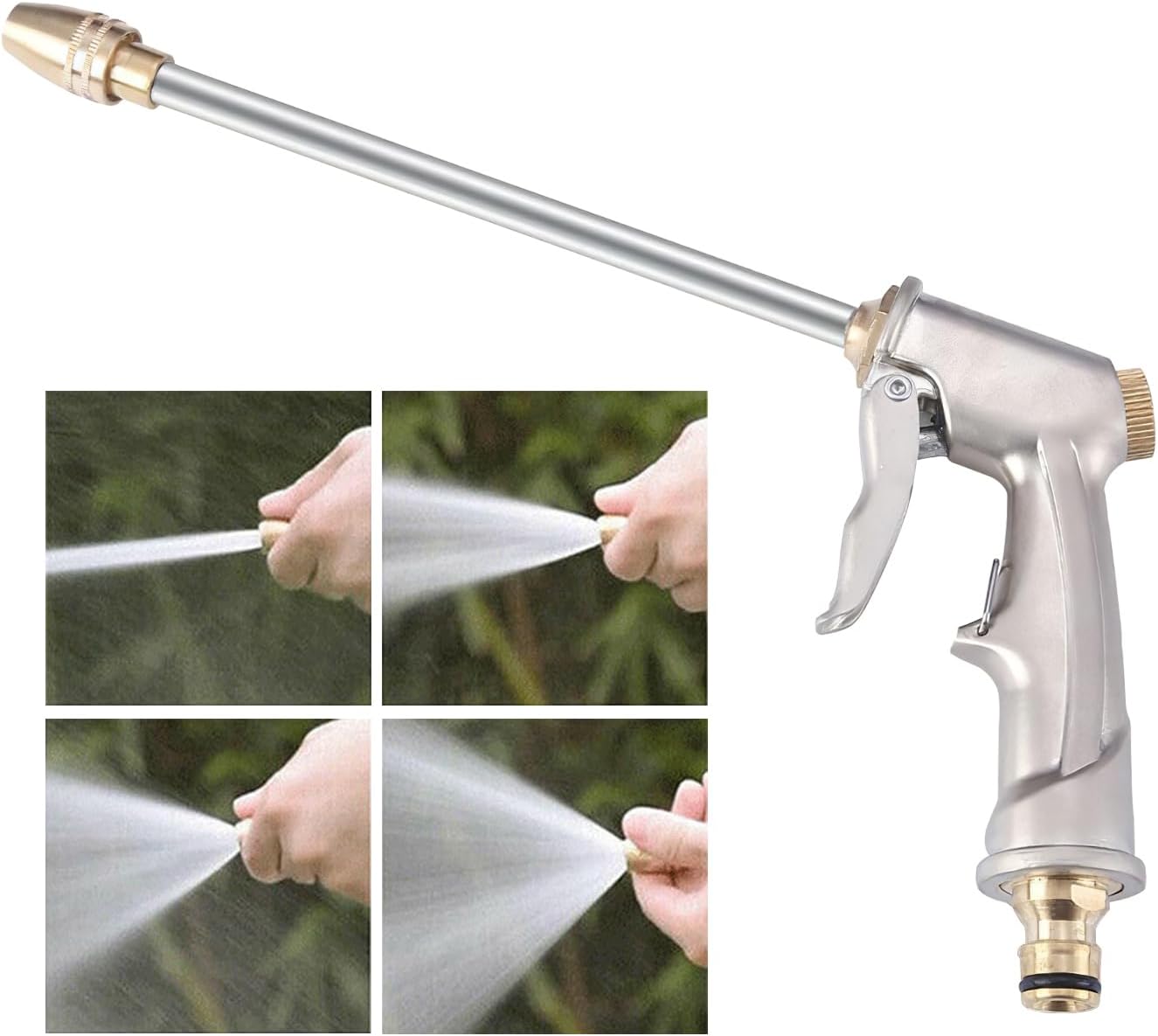 Gießpistole aus Metall, Hochdruck-Gießkanne aus Metall mit Messingdüse zum Autowaschen, Reinigen, Bewässern von Gärten und Rasenflächen – lang