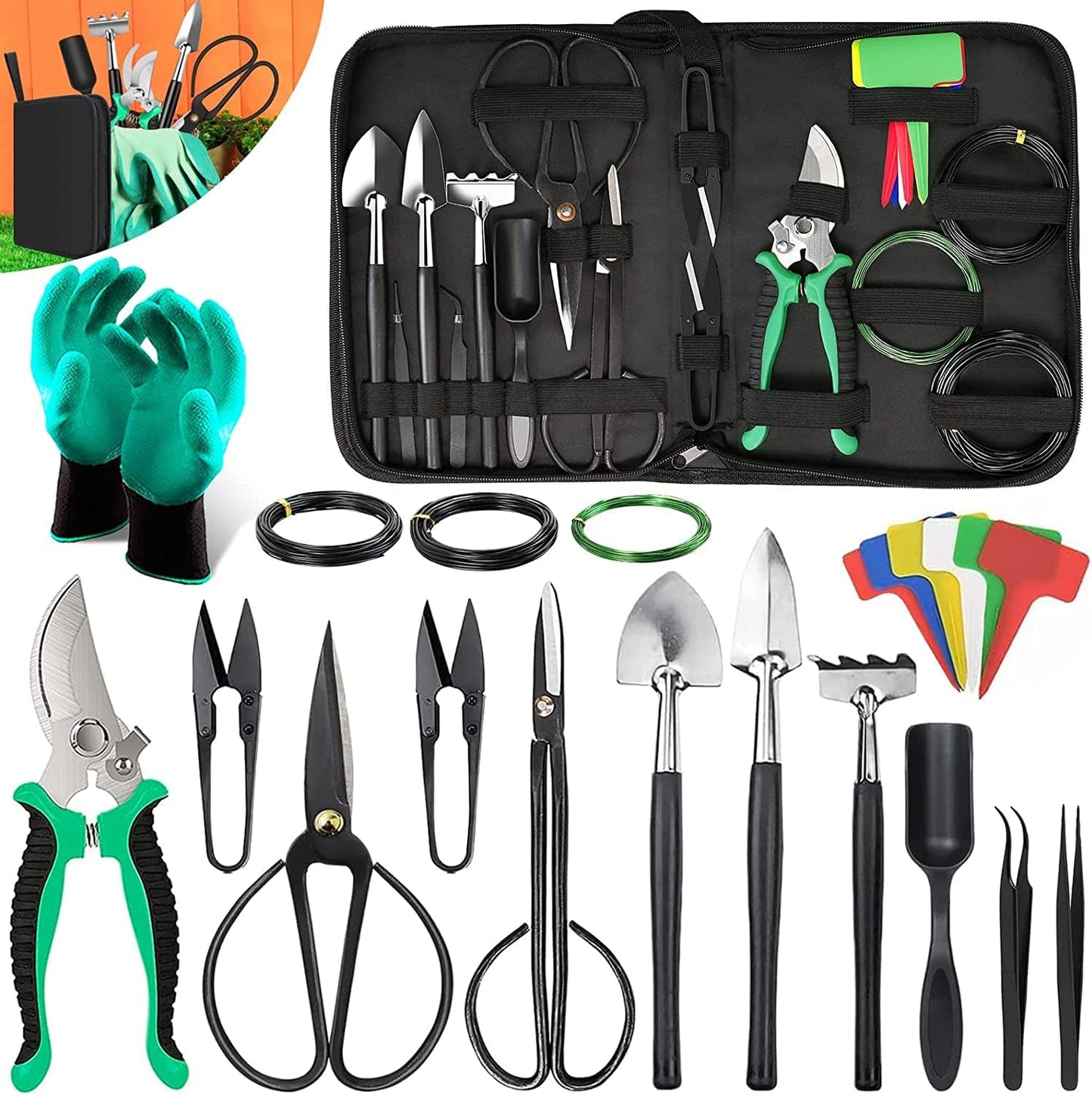 Bonsai Tool Set - 24-Piece Bonsai Tree Kit, Tools for Beginners, Bonsai Tool Set, Bonsai Starter Trimming Care Kit, Gifts for Women and Men, Garden Tools