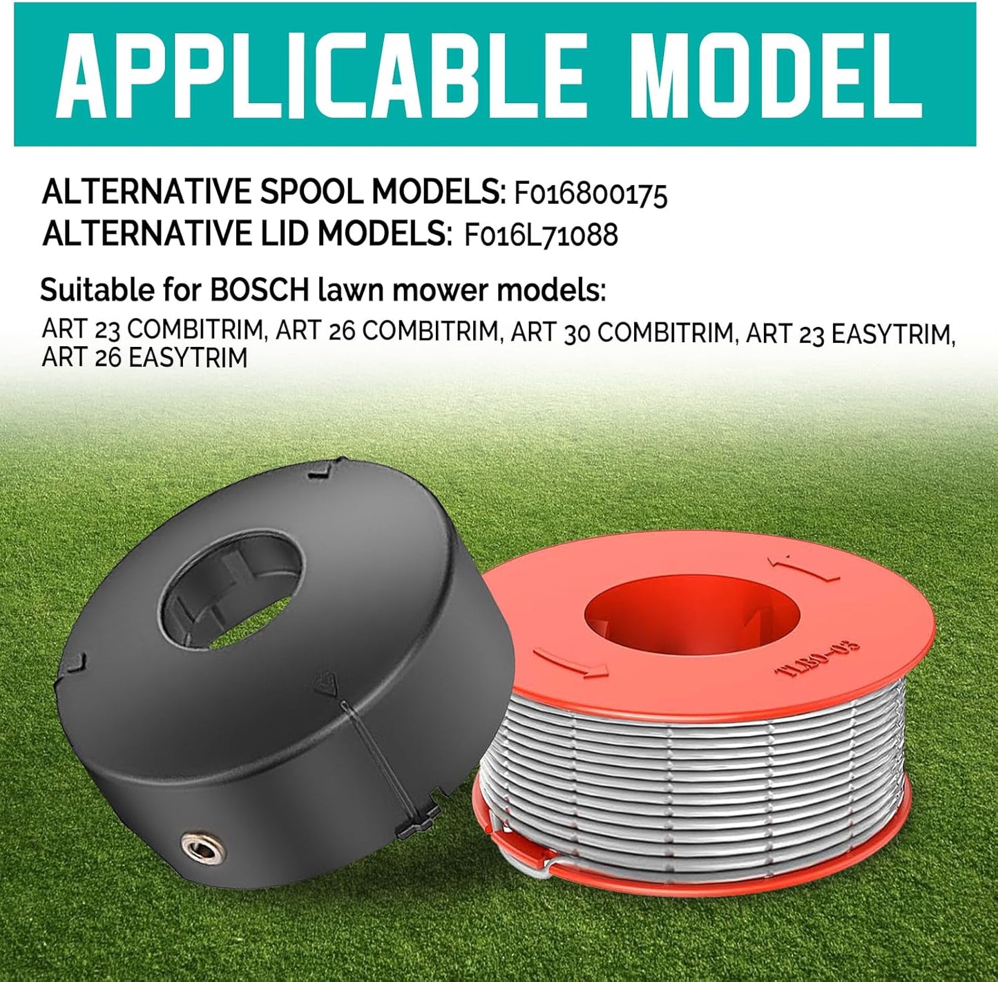 3 Ersatz-Fadenspulen für Bosch ART 23/26/30 Combitrim 23/26 Easytrim Trimmer, für Bosch Einzelfadenspule F016800175, mit 1 für Bosch Spulenabdeckung