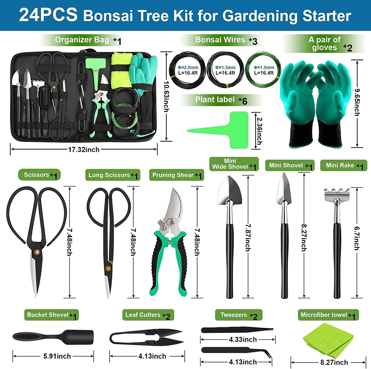 Bonsai Tool Set - 24-Piece Bonsai Tree Kit, Tools for Beginners, Bonsai Tool Set, Bonsai Starter Trimming Care Kit, Gifts for Women and Men, Garden Tools